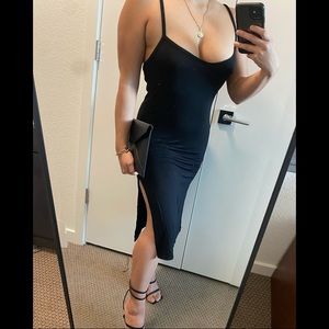 Pretty little thing split black midi dress